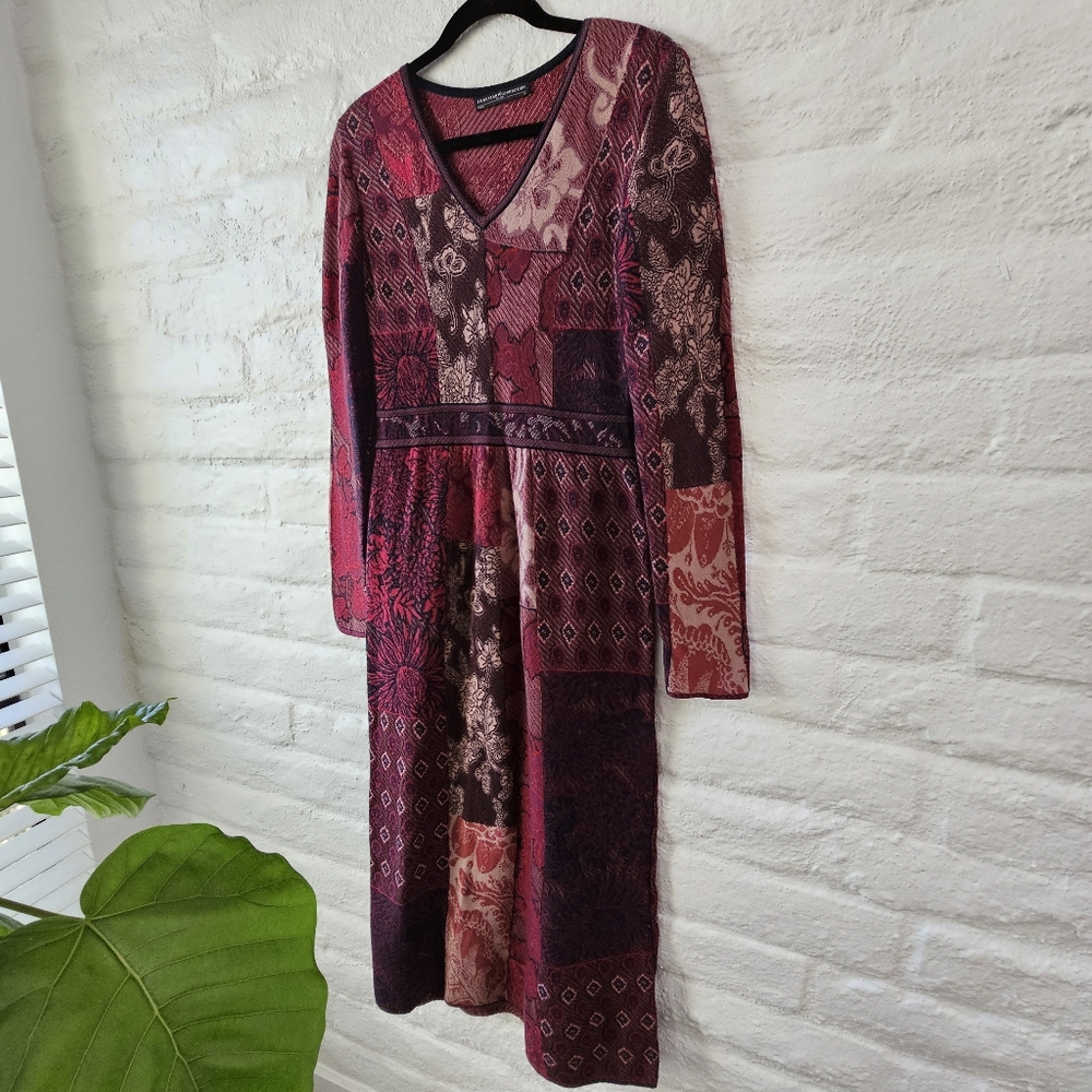 Peruvian Connection Pastiche Pima Cotton Jacquard Long Sleeve V Sweater Dress